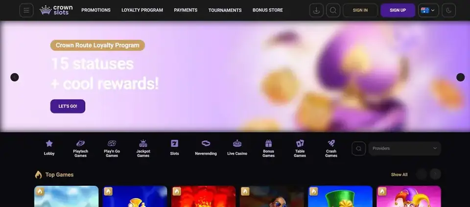 Crown Slots casino homepage