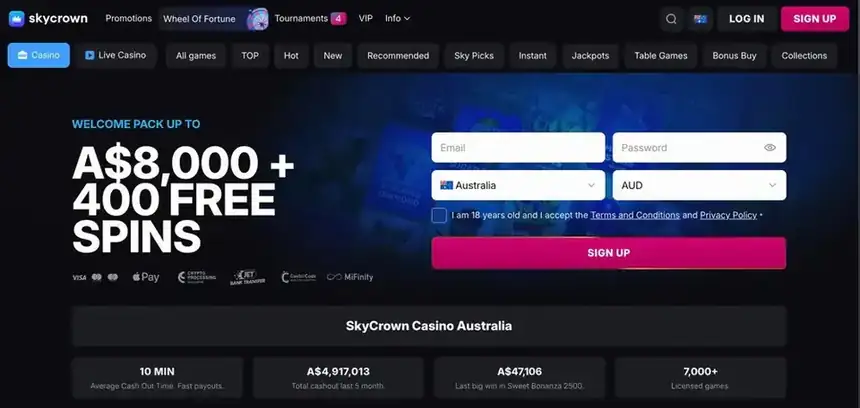 SkyCrown casino homepage